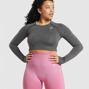 Gymshark Vital Seamless Long Sleeve Crop Top Workout Shirt Heather Gray XS Gym